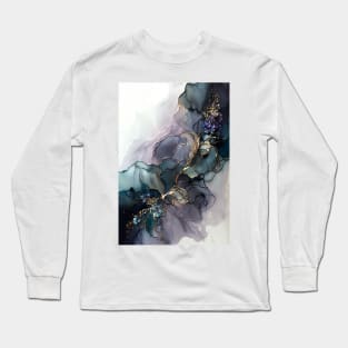 Purple Floral Harmony - Abstract Alcohol Ink Art Long Sleeve T-Shirt